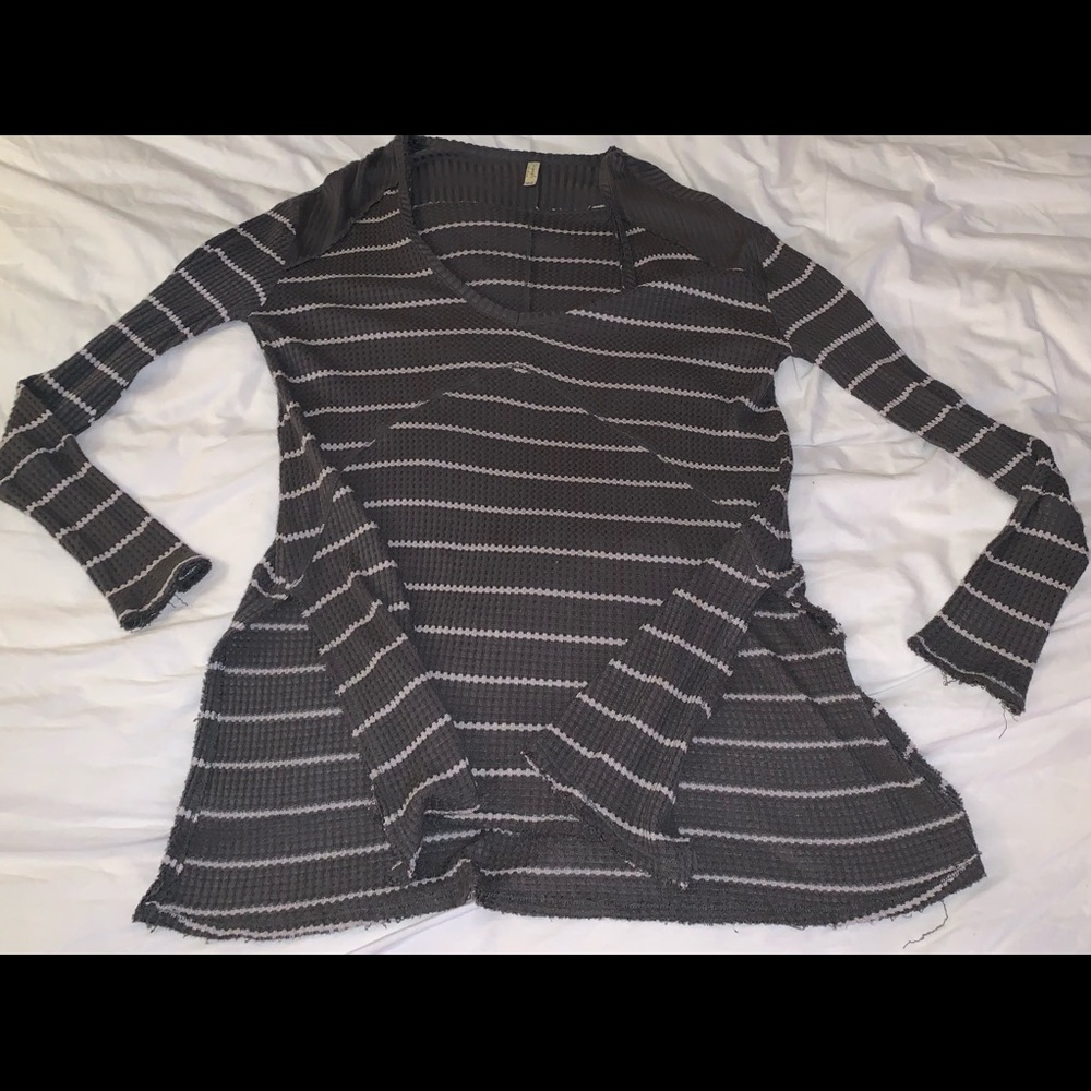 Free People Sunset Park Sage Green Oversized Striped Waffle Thermal Tunic - Picture 13 of 13